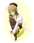  boots brown_hair cosplay drill_hair fingerless_gloves gloves gradient gradient_background green_eyes hat leia_rolando long_hair mahou_shoujo_madoka_magica ribbon skirt solo tales_of_(series) tales_of_xillia tales_of_xillia_2 thighhighs tomoe_mami tomoe_mami_(cosplay) 
