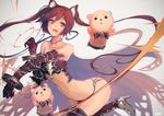  :3 animal_ears armor bare_shoulders boots brown_eyes brown_hair cerberus_(shingeki_no_bahamut) dog_ears elbow_gloves gauntlets gloves hand_puppet high_heels long_hair navel open_mouth puppet rean_(r_ean) red_armor red_eyes red_hair shingeki_no_bahamut solo twintails very_long_hair 