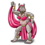  armband bare_shoulders barefoot big_breasts breasts carelessdoodler chubby cleavage clothed clothing dancing exotic_dancer female hippopotamus mammal midriff necklace simple_background skimpy solo white_background 
