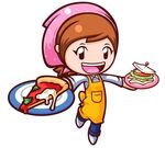  1girl apron bandanna cooking_mama food looking_at_viewer official_art open_mouth pizza sandwich simple_background solo 