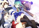  bed haruna_(kantai_collection) kaga_(kantai_collection) kantai_collection long_hair lying multiple_girls muneate nakamura_takeshi on_back skirt suzuya_(kantai_collection) thighhighs zettai_ryouiki 