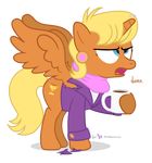  2015 alpha_channel beverage blonde_hair blue_eyes clothing coffee cup cutie_mark dialogue dm29 english_text equine female food friendship_is_magic hair horn mammal ms_harshwhinny_(mlp) my_little_pony solo sparkles text torn_clothing transaprent_background winged_unicorn wings 