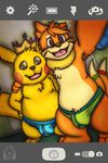  anthro anthrofied arm_around_shoulders armpit_hair armpits barefoot briefs buizel bulge chubby clothing crown digital_media_(artwork) duo dutch_angle front_view male mammal multiple_tails nintendo open_mouth pikachu pok&eacute;mon puggy selfie signature standing tongue underwear video_games 