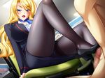  1girl bishop_(company) blonde_hair blue_eyes blush breasts censored chair chijoku_no_seifuku clothed_female_nude_male feet footjob game_cg high_heels highres indoors kagami_hirotaka large_breasts legs long_hair looking_down mitsuhashi_serika mizushima_oonari mosaic_censoring naughty_face open_mouth panties panties_under_pantyhose pantyhose pantyshot penis scarf shoejob sitting skirt smile solo_focus stewardess thighs underwear uniform 