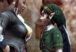  1boy 1girl 3d animated animated_gif blue_eyes breasts brown_hair dark_skin large_breasts link source_filmmaker telma the_legend_of_zelda the_legend_of_zelda:_twilight_princess twilight_princess 