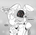  animatronic anthro bonnie_(fnaf) bow_tie breasts couple crossgender english_text female five_nights_at_freddy&#039;s five_nights_at_freddy&#039;s_2 five_nights_at_freddy&#039;s_3 hug lagomorph machine male mammal mizumew one_eye_closed rabbit red_eyes robot springtrap_(fnaf) sweat text video_games 