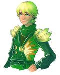  armor blonde_hair green_eyes hand_on_hip japanese_armor japanese_clothes lloyd_garmadon male_focus ninjago shoulder_armor shoulder_pads smile sode solo the_lego_group turtleneck 