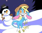  animated billie_the_unicorn dancing equine feral freckles hat horn male mammal singing smile snow snowman solo unicorn vimhomeless winter 