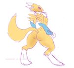  blue_eyes breasts canine digimon female fox fur looking_at_viewer mammal nude renamon simple_background solo weasselk white_background yellow_fur 