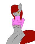  2014 anthro areola breasts clothed clothing earth_pony equine fan_character female fur grey_skin hair horse mammal my_little_pony navel navel_piercing nipple_piercing nipples one_eye_closed orange_eyes panties piercing pony red_fur red_hair shirt shirt_lift simple_background sitting solo sweater thermalcake thermie turtleneck underwear undressing white_background wink 