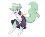  anthro cat feline female fur green_fur green_hair hair higoro kemono maid maid_uniform mammal short_hair simple_background solo white_background 