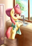  apple_bloom_(mlp) apron equine female friendship_is_magic horse looking_at_viewer looking_back mammal my_little_pony pony red_eyes solo unknown_artist 