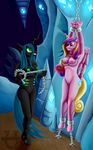  2015 anthro bdsm blush bondage bound breasts cave changeling crystals equine female female/female friendship_is_magic horn horse mammal my_little_pony nipples nude pony princess_cadence quakehoof queen queen_chrysalis_(mlp) royalty shackle slit_pupils whip wings 