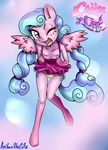  2015 anibaruthecat anthro blue_hair blush clothed clothing cotton_melody cub cutie_mark equine eyes_closed fan_character female flashing hair hi_res long_hair looking_at_viewer mammal my_little_pony nipples one_eye_closed open_mouth panties pegasus solo teasing underwear wings wink young 