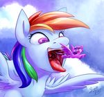  2015 blue_fur cloud cloudscape cutie_mark duo equine female feral flying friendship_is_magic fur hair hooves horn imminent_vore long_hair macro mammal micro multicolored_hair my_little_pony open_mouth outside pegasus purple_eyes purple_fur rainbow_dash_(mlp) rainbow_hair signature sky sugahbite tongue tongue_out twilight_sparkle_(mlp) vore winged_unicorn wings 