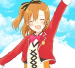  bad_id bad_pixiv_id blue_sky bow chisumi closed_eyes cloud day earrings facing_viewer jewelry kousaka_honoka love_live! love_live!_school_idol_project one_side_up open_mouth orange_hair sky solo song_name sunny_day_song twitter_username upper_body 