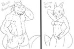  abs anthro anthrofied body_hair boxer_briefs bulge canine chest_hair clothed clothing digimon dragon english_text female fox half-dressed hand_behind_head heibanhikaru horn looking_at_viewer low-leg_panties male mammal multiple_images muscles navel nipples pecs pinup pose renamon solo text toned topless underwear underwear_pull 