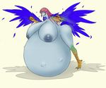 2012 anthro areola avian belly big_belly big_breasts blue_feathers blue_nipples blue_skin breasts breath butt claws doodiedoo feathers female hair half-closed_eyes harpie_lady harpy huge_breasts hyper hyper_belly hyper_pregnancy monster nipples nude pregnant red_hair solo talons toe_claws wings yu-gi-oh zdemian 
