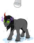  2015 black_hair bucket dripping equine evehly fangs feral friendship_is_magic glowing glowing_eyes hair horn king_sombra_(mlp) male mammal my_little_pony simple_background solo unicorn water wet wet_hair white_background 
