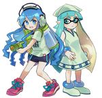  :d akiyoku blue_eyes blush clothes_writing cosplay costume_switch dress full_body hat hat_removed headphones headwear_removed ikamusume ikamusume_(cosplay) ink_tank_(splatoon) inkling inkling_(cosplay) multiple_girls no_hat no_headwear no_pupils open_mouth shinryaku!_ikamusume shirt shoes short_sleeves shorts smile sneakers splatoon_(series) splatoon_1 splattershot_(splatoon) super_soaker t-shirt tentacle_hair tentacles transparent_background v-shaped_eyebrows 