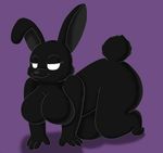  2015 anthro big_breasts black_fur breasts cute female fur lagomorph mammal purple_background rabbit smile solo waffurukitsune 
