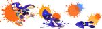  3: ass bike_shorts blue_eyes blue_hair domino_mask double_vertical_stripe highres holding ink_tank_(splatoon) inkling inoue_seita leaning_forward leg_up long_hair mask official_art paint paint_splatter pointy_ears running shoes sneakers splatoon_(series) splatoon_1 splattershot_(splatoon) squid super_soaker tentacle_hair transformation transparent_background v-shaped_eyebrows 