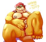  ? anthro anus areola balls barefoot biceps bowser butt claws dragon english_text facial_piercing glitter_trap_boy hairy horn hybrid king koopa looking_at_viewer male manly mario_bros muscles nintendo nipples nose_piercing nose_ring nude pecs penis piercing presenting presenting_hindquarters pubes question reptile royalty scalie septum_piercing sharp_teeth sitting smile solo spread_legs spreading squint teeth text toe_claws turtle video_games 