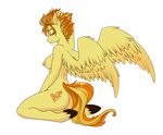  2015 anthro anthrofied breasts butt cutie_mark equine feathered_wings feathers female friendship_is_magic hair half-closed_eyes hand_on_head hooves kneeling mammal monstrenoir my_little_pony nipples nude orange_hair pegasus simple_background smile solo spitfire_(mlp) white_background wings wonderbolts_(mlp) 