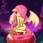  apple bat bite cute equine female flutterbat_(mlp) fluttershy_(mlp) friendship_is_magic fruit horse lumineko mammal my_little_pony night pony 