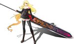  artist_request bare_shoulders black_dress blonde_hair boots copyright_request dress elbow_gloves futaba_channel gloves huge_weapon lesty long_hair red_eyes shadow solo sword thighhighs very_long_hair weapon zettai_ryouiki 