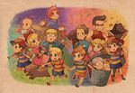  6+boys ana_(mother) backpack bag baseball_bat blonde_hair blue_eyes boney brothers brown_eyes brown_hair claus dog doseisan duster_(mother) everyone flint glasses hanokage hat holding_hands jeff_andonuts kumatora lloyd_(mother) lucas mother_(game) mother_2 mother_3 multiple_boys multiple_girls ness ninten paula_(mother_2) pink_eyes pink_hair poo_(mother_2) quiff salsa_(mother) shirt short_hair short_twintails siblings striped striped_shirt teddy_(mother) trash_can twintails 