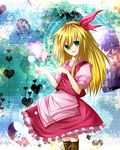  bad_id bad_pixiv_id blonde_hair boots dress ellen green_eyes haruto28 hatarakimono heart long_hair solo touhou touhou_(pc-98) 