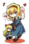  alice_margatroid blonde_hair blue_eyes dancing jiageya_(atojian_keikaku) musical_note shanghai_doll short_hair solo touhou 