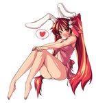  animal_ears barefoot bow breasts brown_hair bunny_ears di_gi_charat dice dice_hair_ornament feet hair_bow hair_ornament hands heart legs long_hair medium_breasts red_eyes saiste sitting solo twintails usada_hikaru very_long_hair 