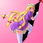  ass blonde_hair blush breasts curvy elbow_gloves gap garter_straps gloves hat large_breasts long_hair looking_back pout purple_eyes skindentation solo thighhighs touhou tripleeight very_long_hair white_legwear yakumo_yukari zettai_ryouiki 