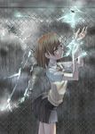  bad_id bad_pixiv_id biribiri brown_eyes brown_hair coin electricity hair_ornament hairclip misaka_mikoto rain rin2008 school_uniform short_hair skirt solo sweater_vest to_aru_kagaku_no_railgun to_aru_majutsu_no_index wet wet_clothes 