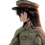  anabuki_tomoko blue_eyes cape hat iinuma_toshinori long_hair military military_uniform peaked_cap simple_background sketch solo uniform upper_body world_witches_series 