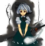  black_hairband fgz hairband hitodama konpaku_youmu konpaku_youmu_(ghost) red_eyes short_hair silver_hair solo sword touhou weapon 