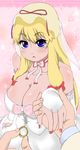  :&lt; bare_shoulders blonde_hair blue_eyes bow bowtie breasts bridal_gauntlets bridal_veil bride choker cleavage dress hair_bow highres holding holding_hands holding_ring jewelry large_breasts long_hair nail_polish out_of_frame pov pov_hands proposal putting_on_jewelry red_nails ring shigeruoomi solo_focus touhou veil wedding wedding_dress yakumo_yukari 