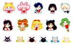  &gt;_&lt; :d aino_minako artemis_(sailor_moon) bishoujo_senshi_sailor_moon black_hair blonde_hair blue_hair bow brown_hair cat chibi chibi_usa closed_eyes double_bun green_hair hair_bobbles hair_bow hair_bun hair_ornament hino_rei instrument kaiou_michiru kino_makoto long_hair luna_(sailor_moon) magical_girl meiou_setsuna mizuno_ami multiple_girls notebook open_mouth pink_hair ponytail sailor_moon short_hair smile ten'ou_haruka tomoe_hotaru tsukino_usagi twintails v violin 