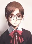  bow brown_eyes brown_hair glasses hair_ornament hairclip nyaou original school_uniform solo upper_body 