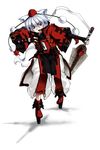  alternate_costume alternate_weapon animal_ears bad_id bad_pixiv_id cosplay geta guilty_gear guilty_gear_2 hat inubashiri_momiji kirisato_itsuki red_eyes short_hair silver_hair sol_badguy sol_badguy_(cosplay) solo sword tail tengu-geta tokin_hat touhou weapon wolf_ears wolf_tail 