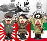  a6m_zero adolf_hitler aircraft airplane arms_up azumanga_daiou battleship benito_mussolini chibi flag germany ground_vehicle hat italy japan military military_vehicle motor_vehicle multiple_boys open_mouth parody real_life ship source_request style_parody swastika sword tank tiger_i toujou_hideki uniform vittorio_veneto warship watercraft weapon world_war_ii 