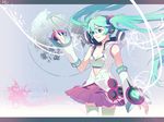  1girl aqua_eyes aqua_hair blue_eyes blue_hair detached_sleeves galaxy_(module) hatsune_miku headphones hood hoodie long_hair project_diva project_diva_(series) skirt solo thighhighs twintails vocaloid zettai_ryouiki 