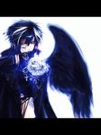  1boy anime_boy chains dark_angel eyes_open gothic jacket light_from_hands solo white_background wings yellow_eyes 