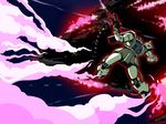  explosion firing gun gundam mecha mobile_suit_gundam nippori_honsha no_humans solo space weapon zaku zaku_ii 