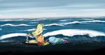  applejack bad_end beach blonde_hair bottle cutie_mark death gradient gradient_background multiple_girls my_little_pony my_little_pony_friendship_is_magic ocean parody rainbow_dash rainbow_hair sea 