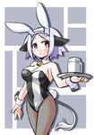  animal_ears bell bunny_ears bunny_tail bunnysuit cow_bell cow_ears cow_girl cow_tail detached_collar kugelschreiber original pantyhose red_eyes short_hair tail white_hair wrist_cuffs 