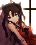  black_hair blue_eyes fate/stay_night fate_(series) long_hair looking_at_viewer shinooji smile solo toosaka_rin two_side_up 
