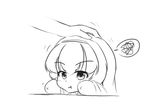  1girl :t amputee hairband mikeysukairain monochrome petting pout scribble simple_background solo_focus tharitkung white_background 